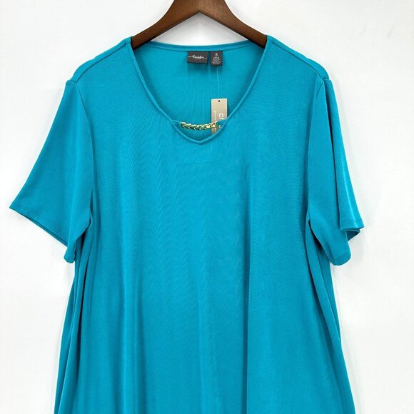 Travelers By Chicos Tunic Top Womens Short Sleeve Asymmetrical Cozumel Blue XL - Picture 3 of 10